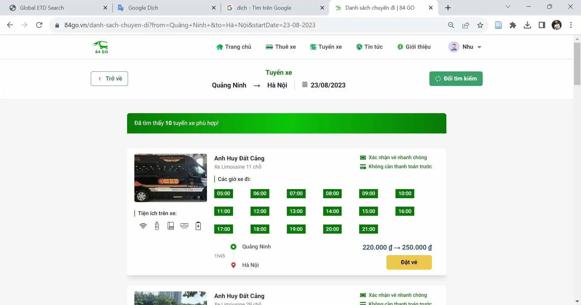 84. GO - Đặt vé xe