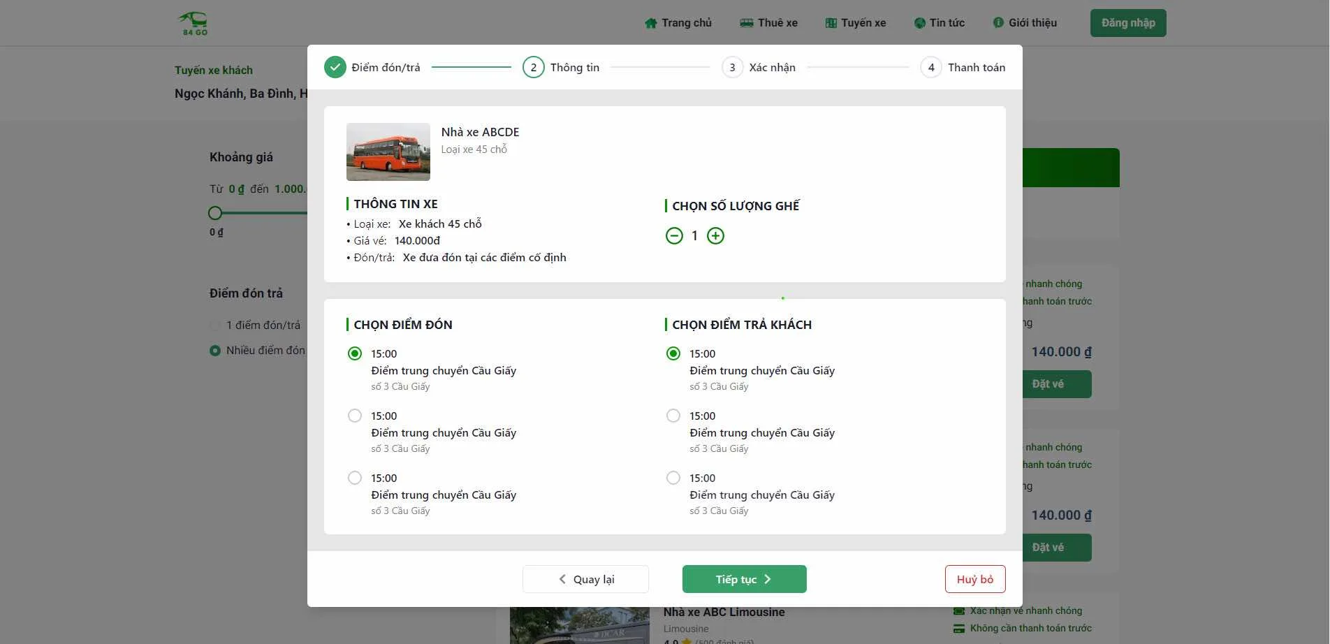 84. GO - Đặt vé xe